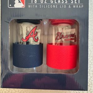Braves Glass Set with Silicone Lid - Navy and Red